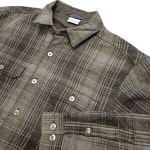 Columbia‎ Shirt Mens Large Gray Wool Blend Flannel Button Up Lined Jacket